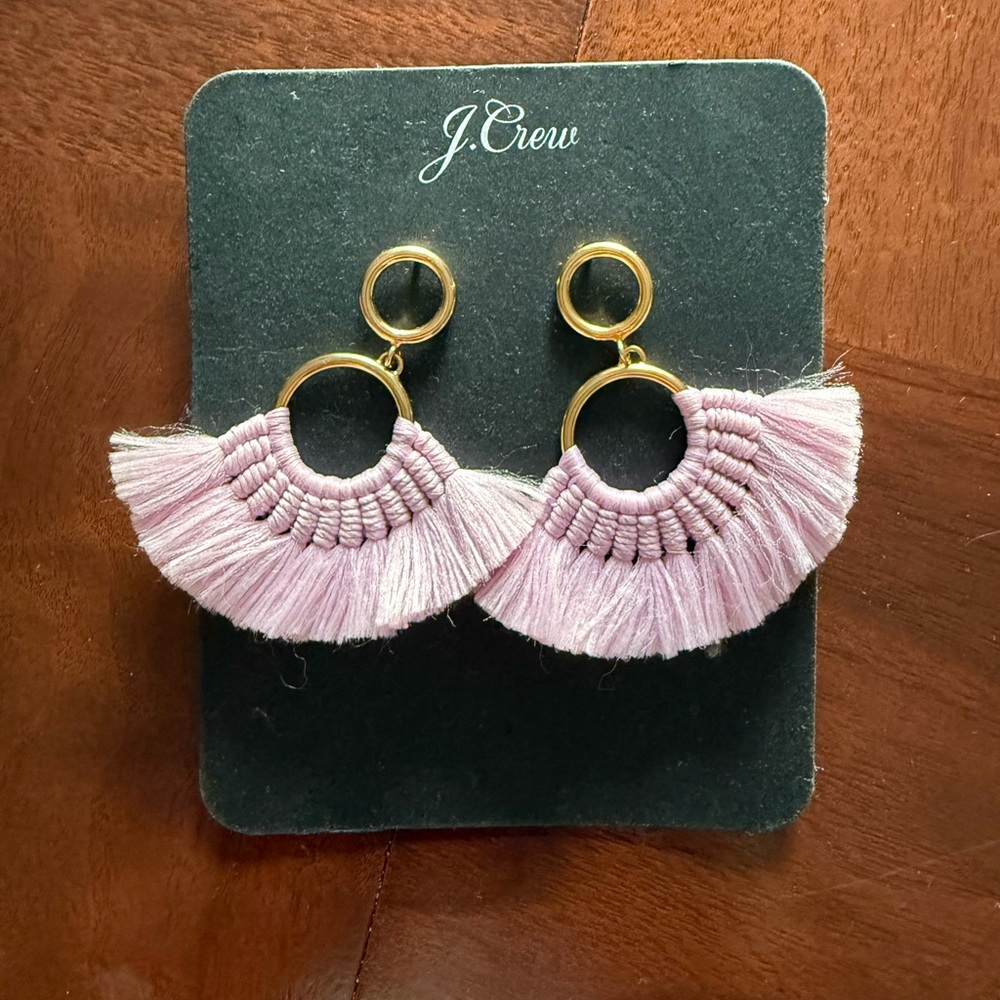 NWT J.Crew Lilac and Gold Fringe Earrings